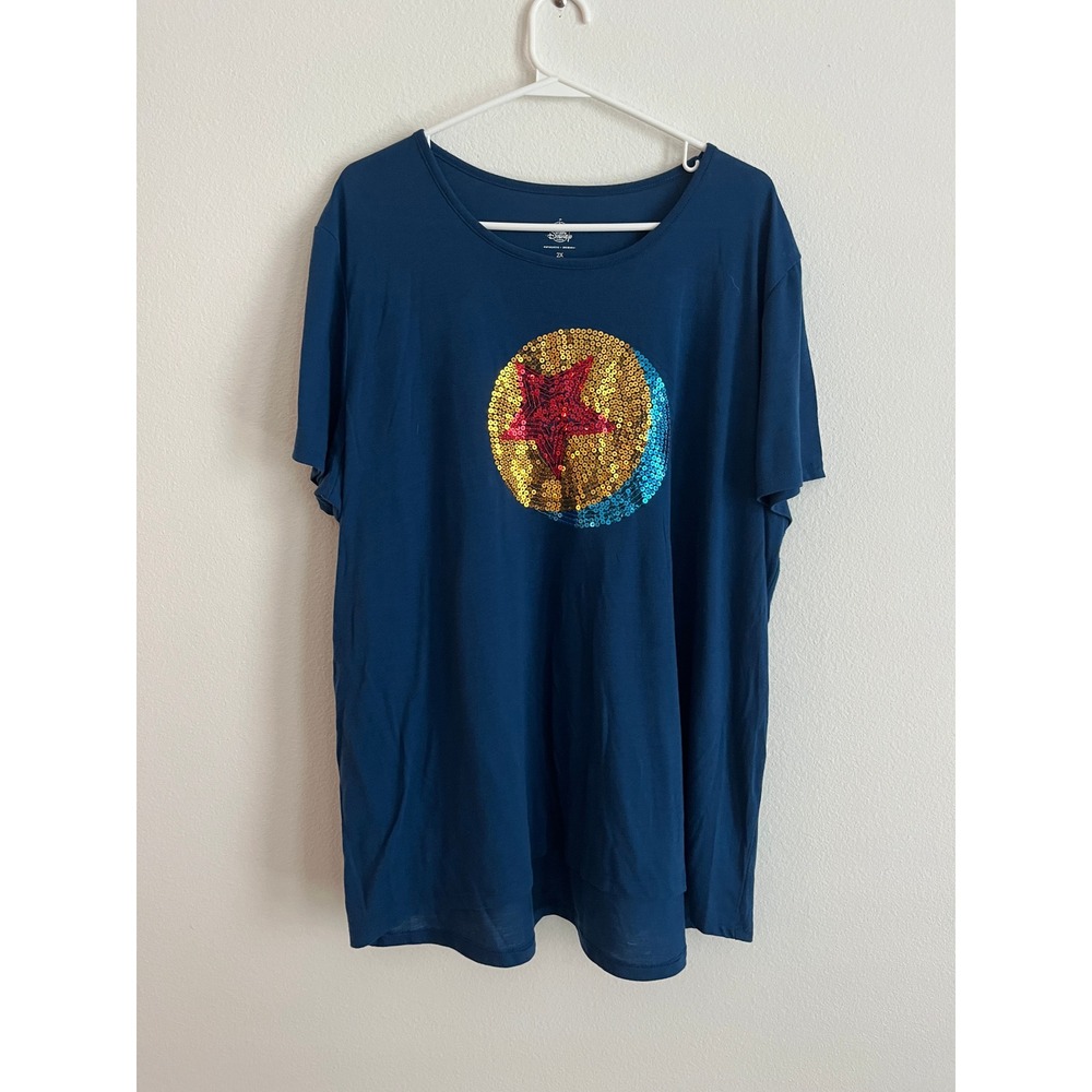Disney Parks Pixar Luxo Ball Sequin T-Shirt Womens 2X Blue Short Sleeve Tee